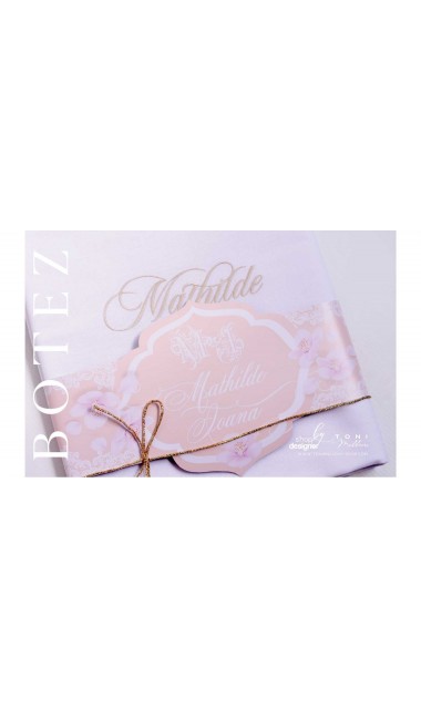 Trusou de botez somon cu alb cu broderie sand pentru fetite Elegant Monogram Peach 20